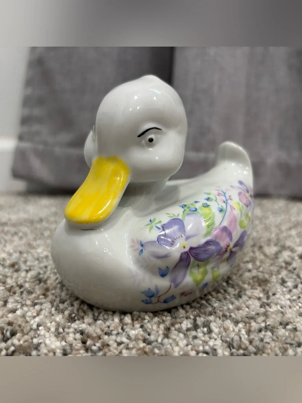 Vintage Floral Porcelain Duck Cotton Ball Holder Dispenser Farmhouse CottageCore